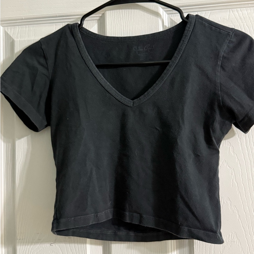 John Galt Black V-Neck Baby Tee
